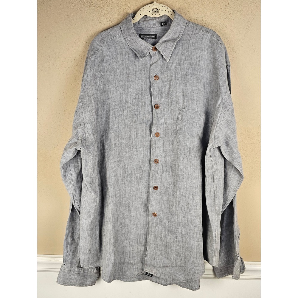 J Peterman Mens Gray Linen Long Sleeve Button Down Shirt XL